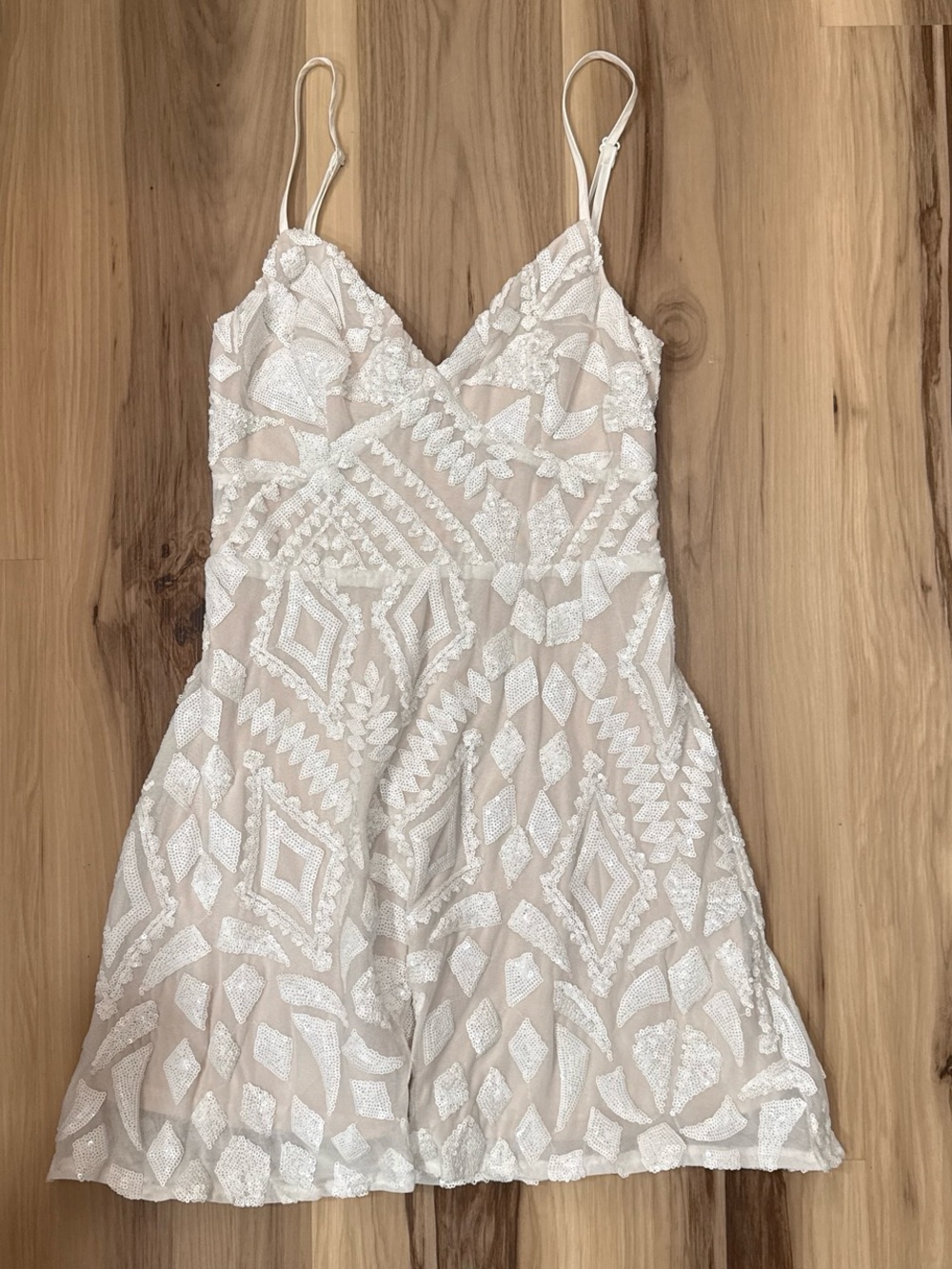 White Sequin Spaghetti-Strap Mini Dress